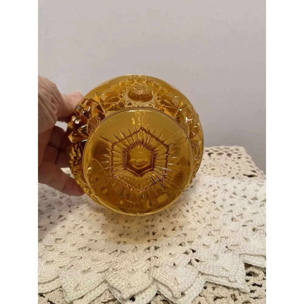 Vintage Kemper Amber Gold Pedestal Candy‎ dish hobnail starburst pattern